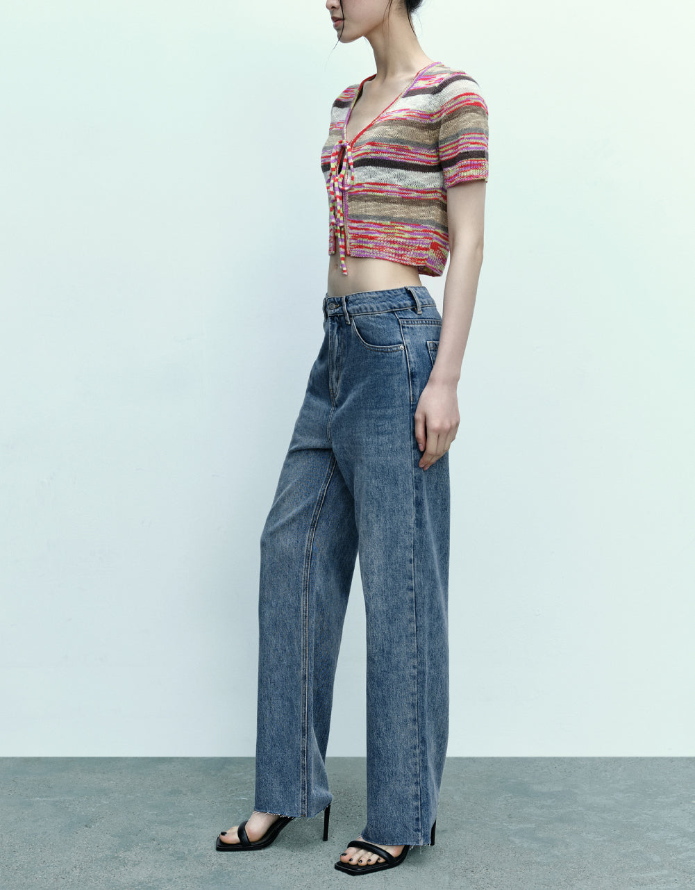 Striped Tie Front Knitted Cardigan