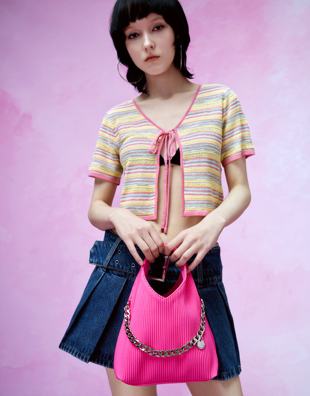 Tie Front Striped Knitted Cardigan