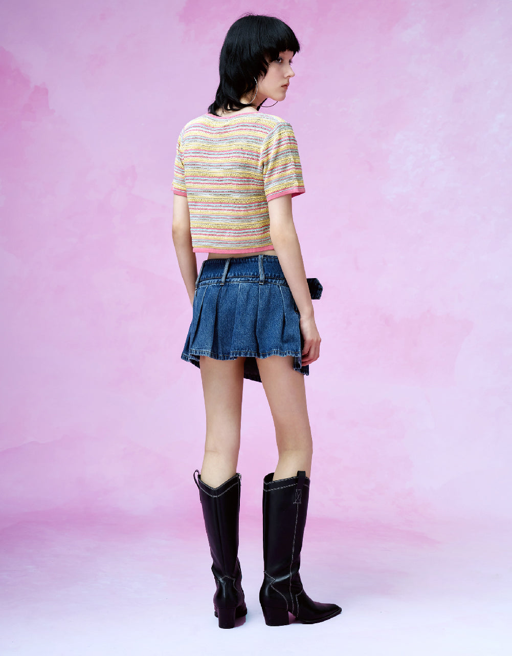 Tie Front Striped Knitted Cardigan