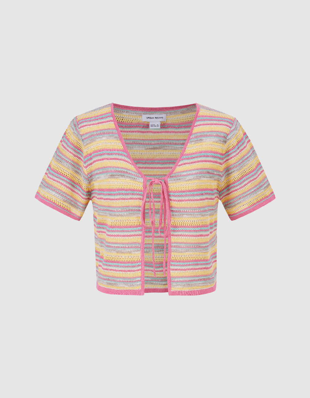 Tie Front Striped Knitted Cardigan