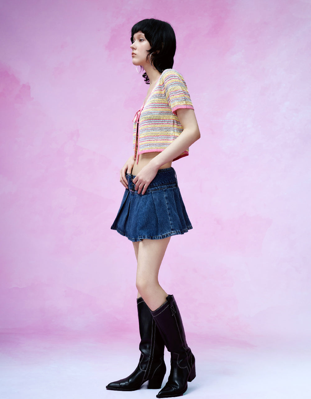 Tie Front Striped Knitted Cardigan