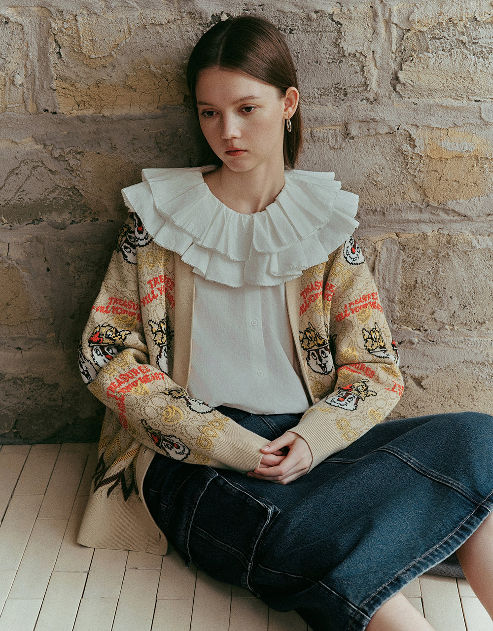 Drop Shoulder Sleeve V-Neck Knitted Cardigan