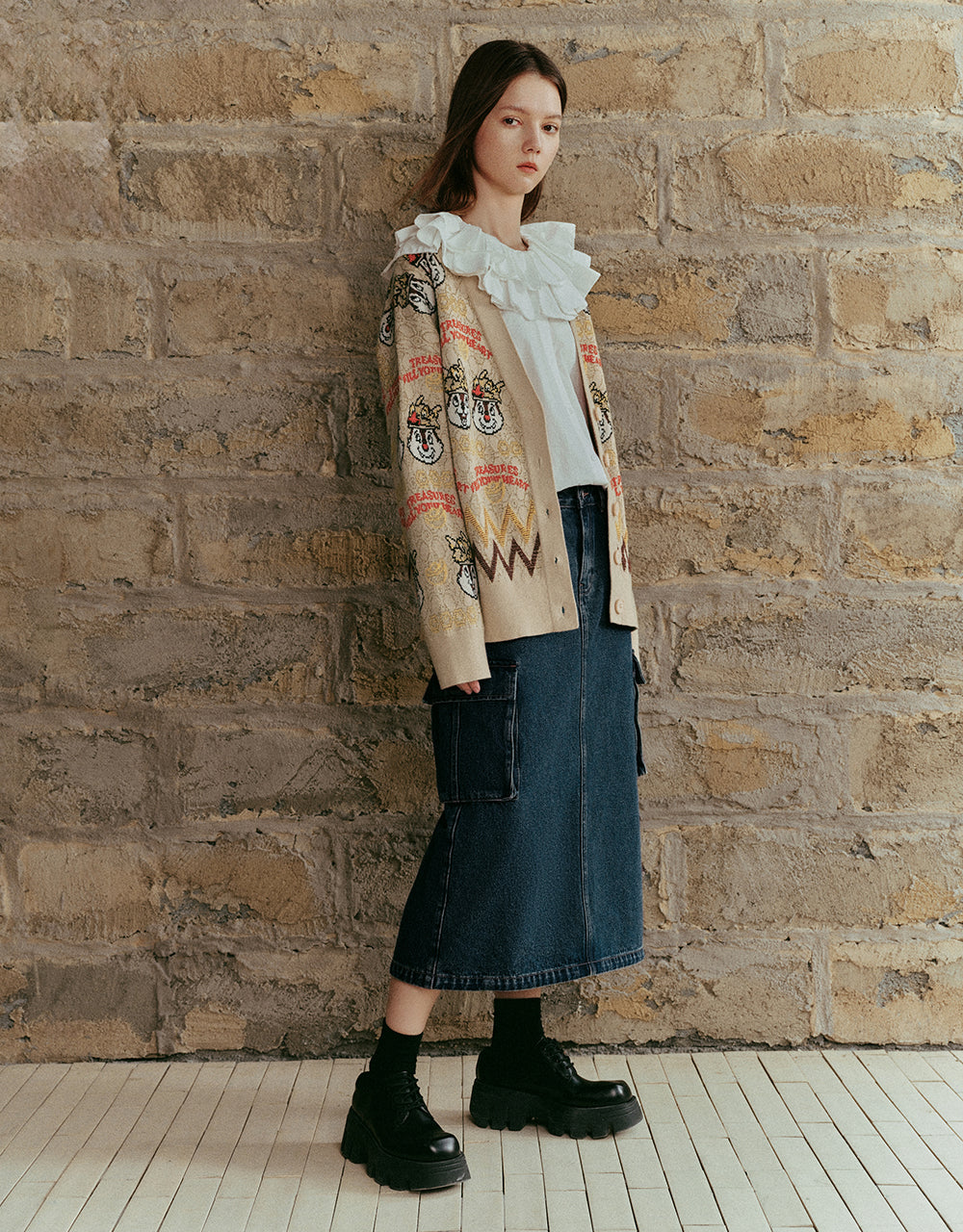 Drop Shoulder Sleeve V-Neck Knitted Cardigan