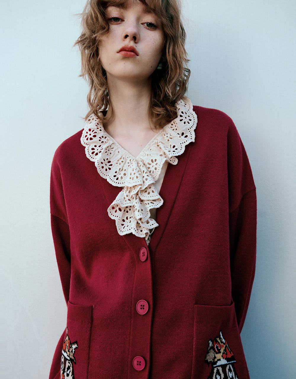 Drop Shoulder Sleeve V-Neck Knitted Cardigan