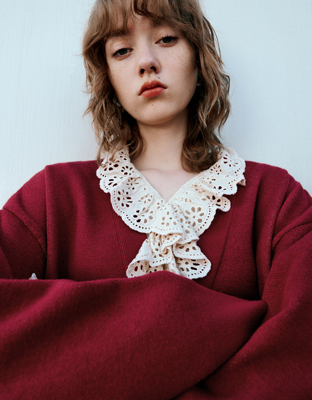 Drop Shoulder Sleeve V-Neck Knitted Cardigan