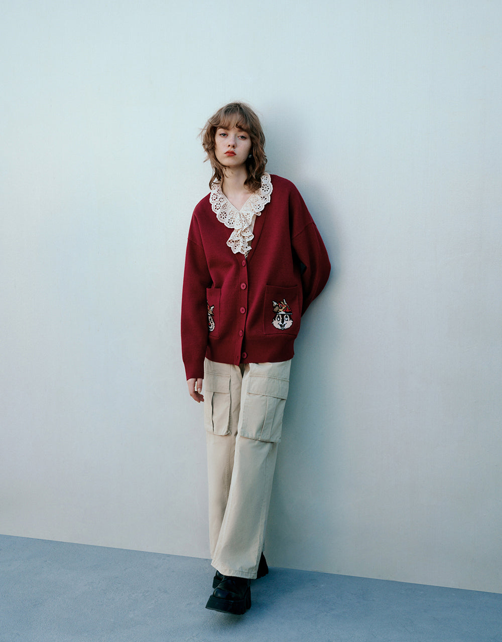 Drop Shoulder Sleeve V-Neck Knitted Cardigan