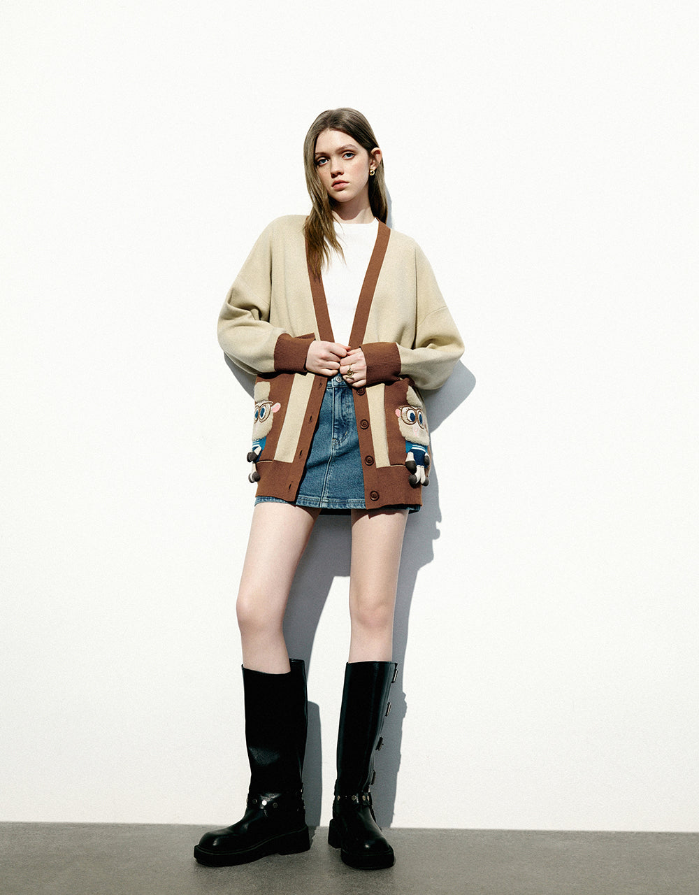 Cartoon V-Neck Knitted Cardigan