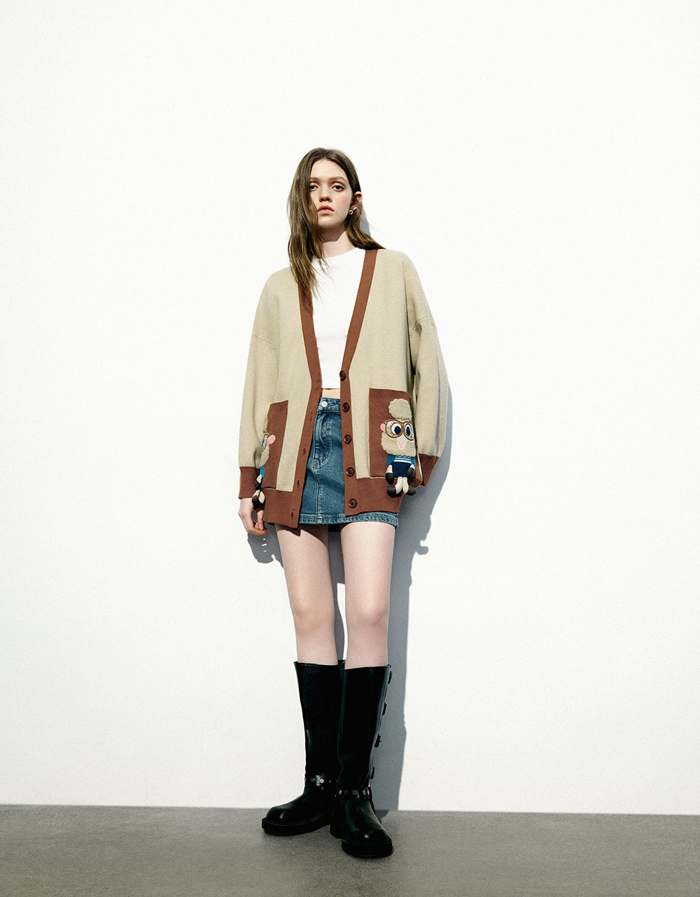 Cartoon V-Neck Knitted Cardigan
