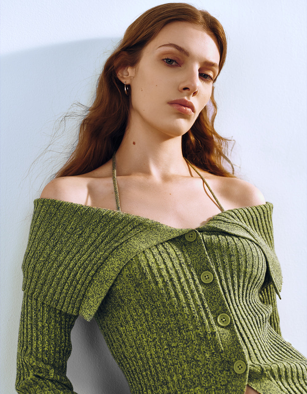 Halter Neck Off-Shoulder Knitted Cardigan