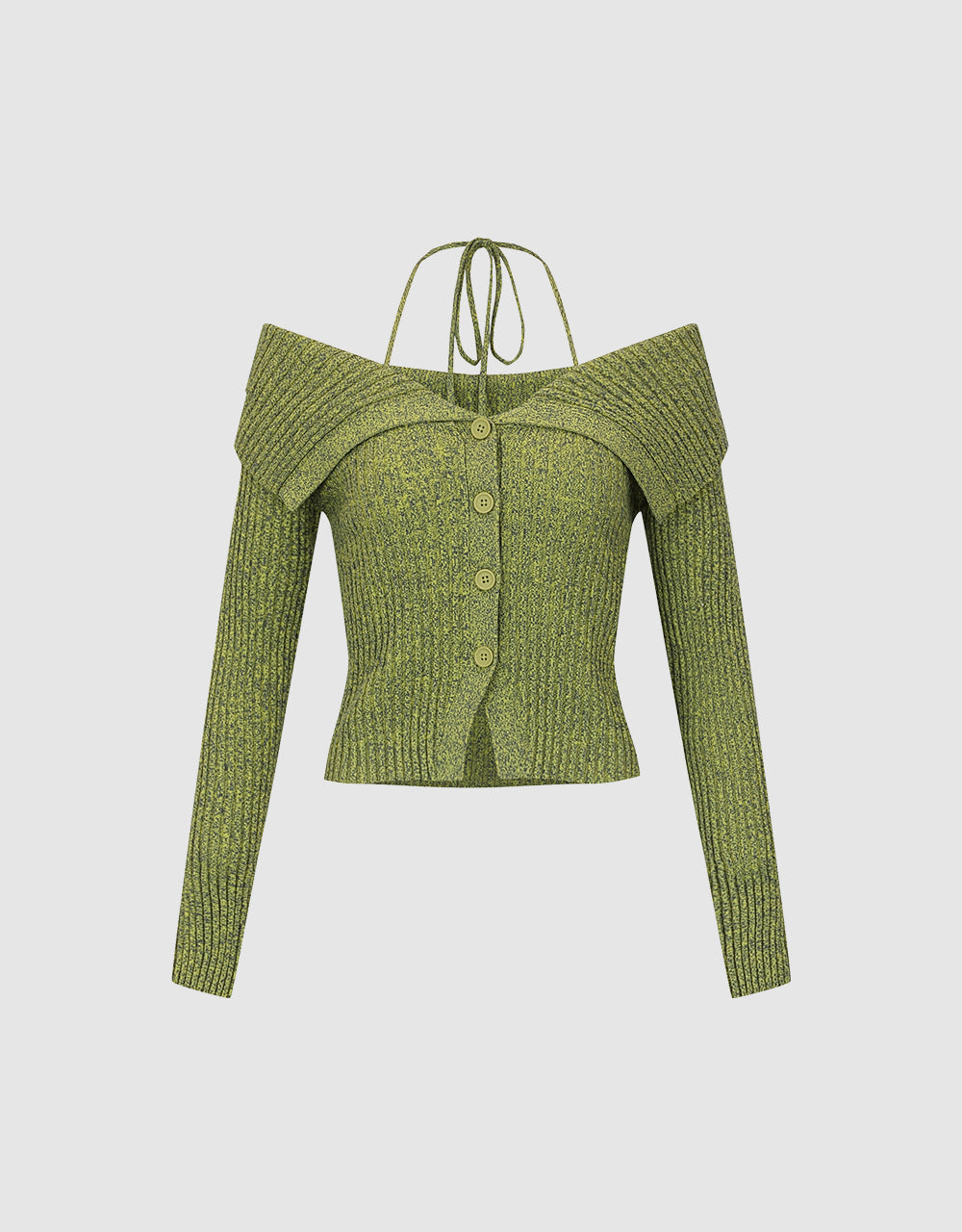 Halter Neck Off-Shoulder Knitted Cardigan