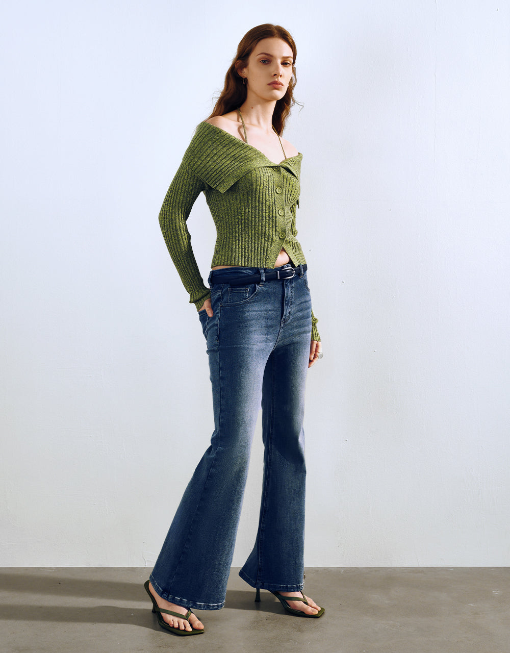 Halter Neck Off-Shoulder Knitted Cardigan