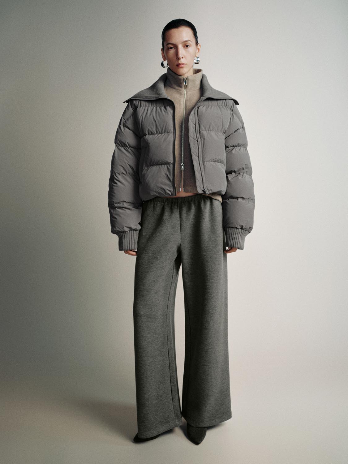 Cropped Large Collar Padded Jackets