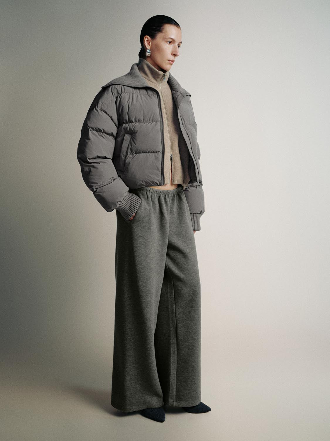 Cropped Large Collar Padded Jackets