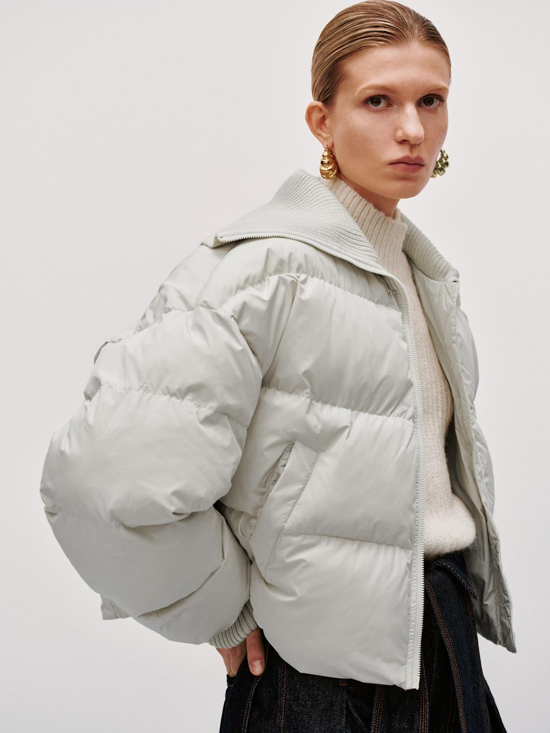 Cropped Large Collar Padded Jackets