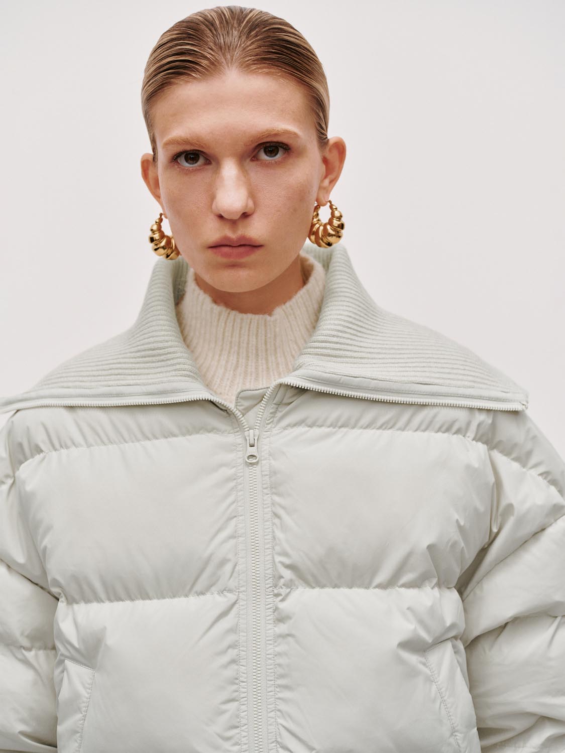 Cropped Large Collar Padded Jackets