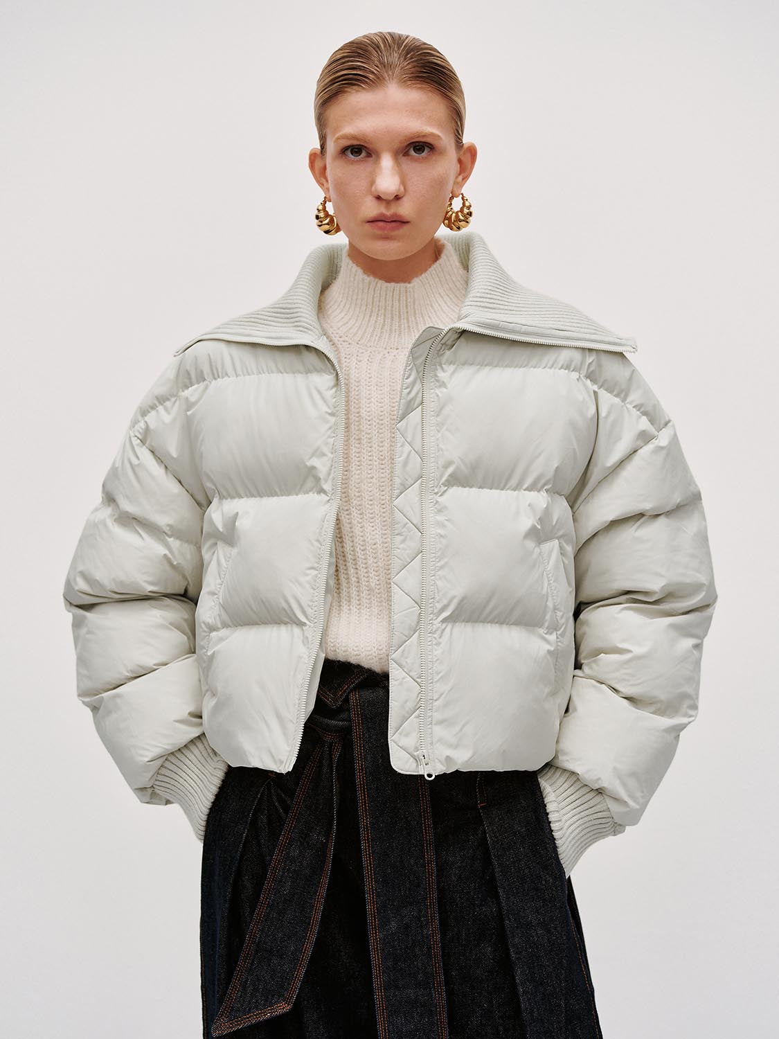 Cropped Large Collar Padded Jackets