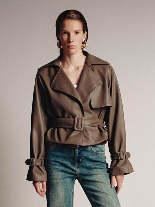 Belt Detail Vegan Leather Jackets