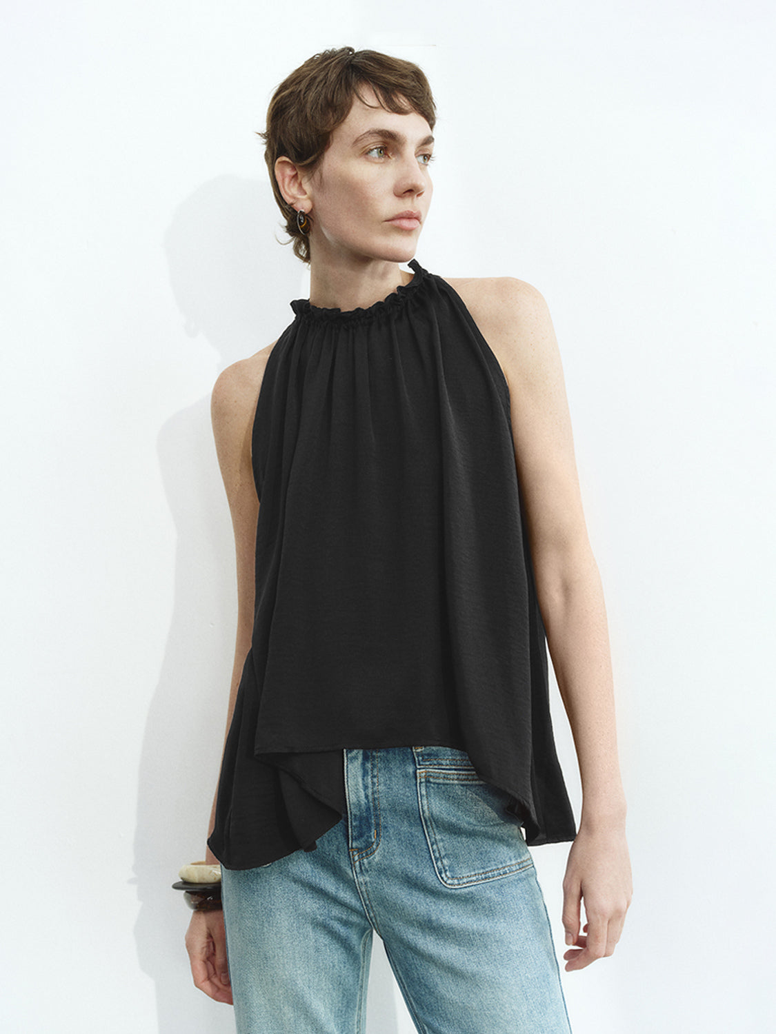 Sleeveless Ruffle Tie Blouses