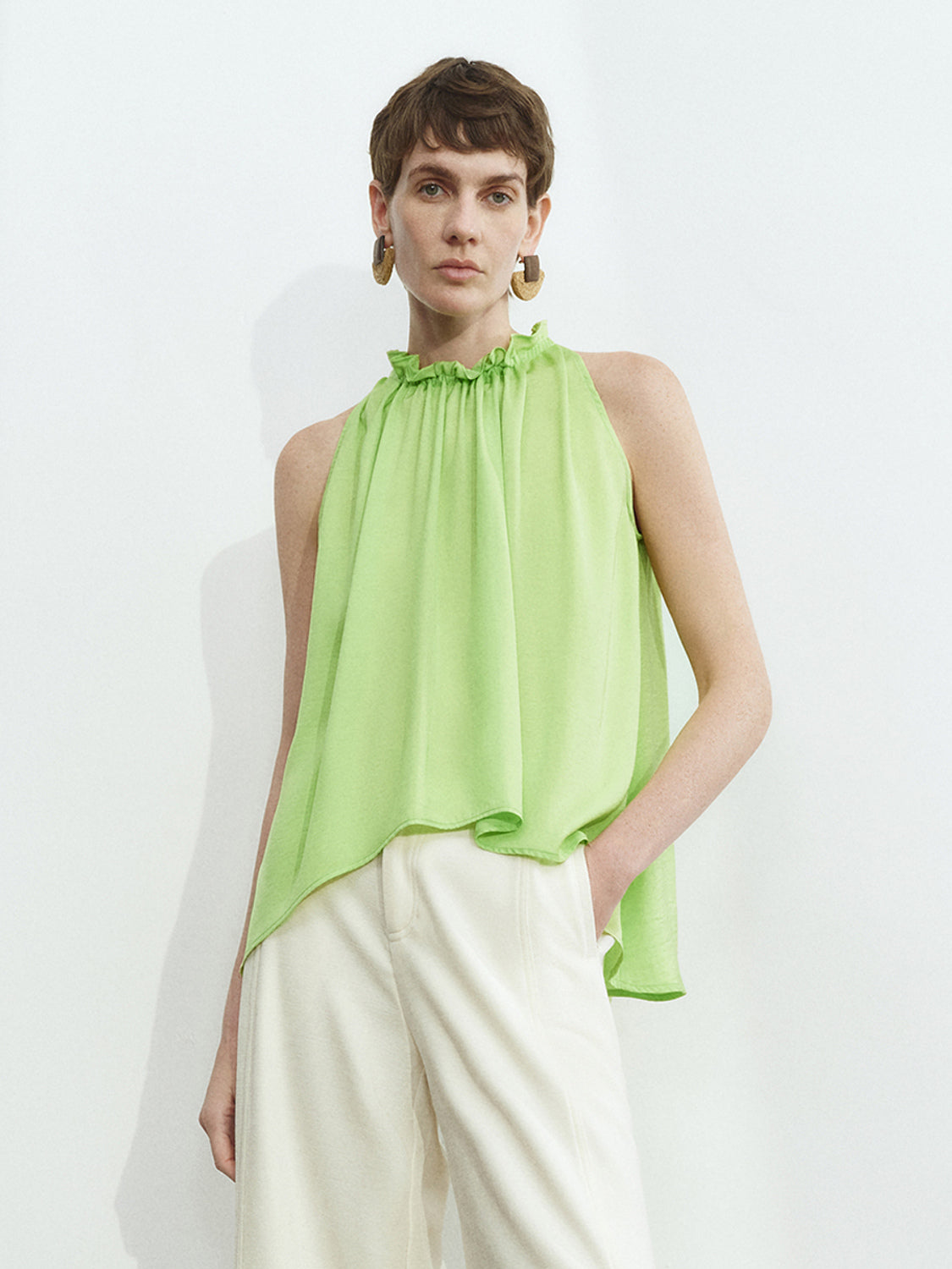 Sleeveless Ruffle Tie Blouses