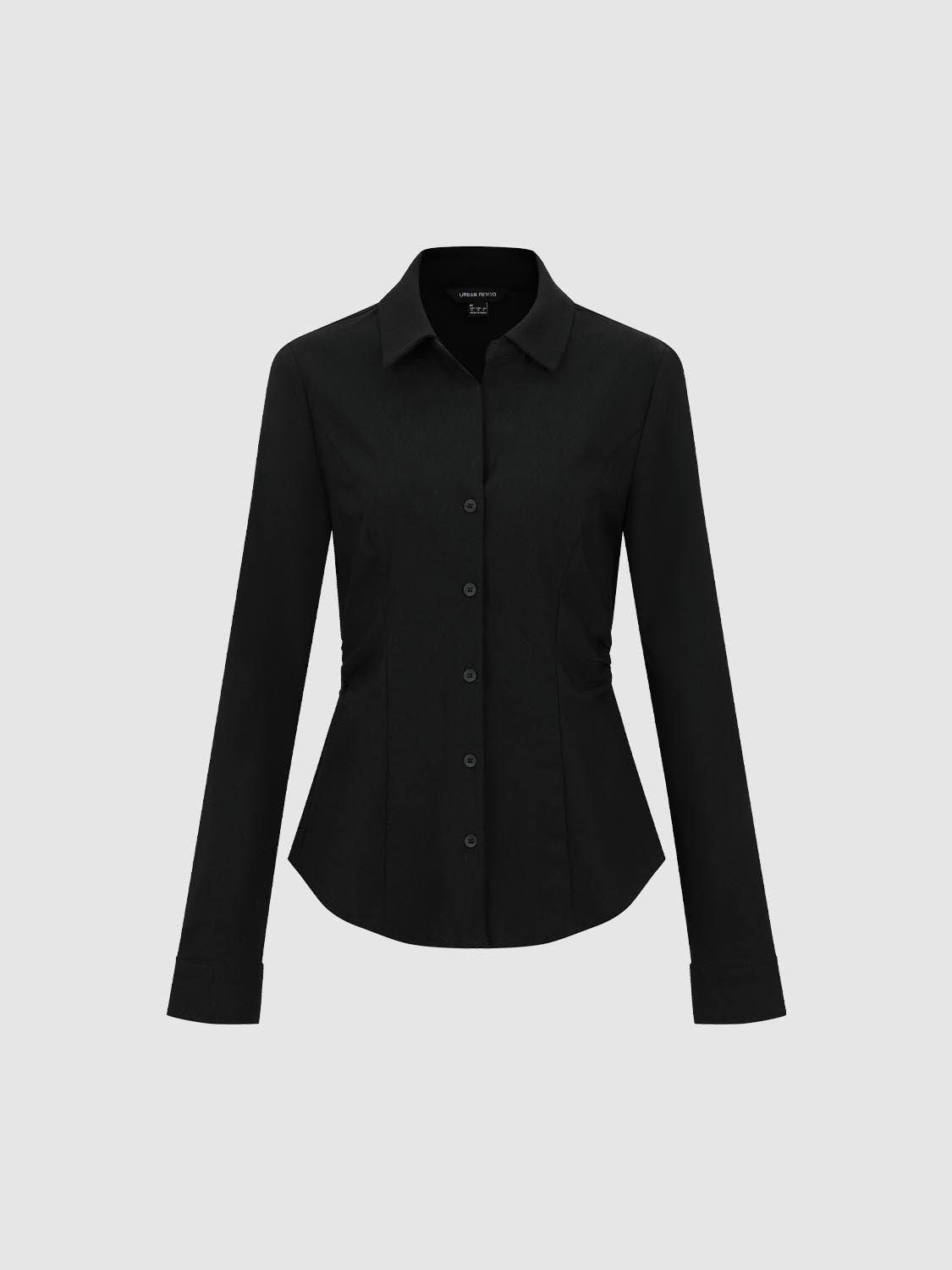 เสื้อเชิ้ตเอวเข้ารูปผ้าลินินผสม