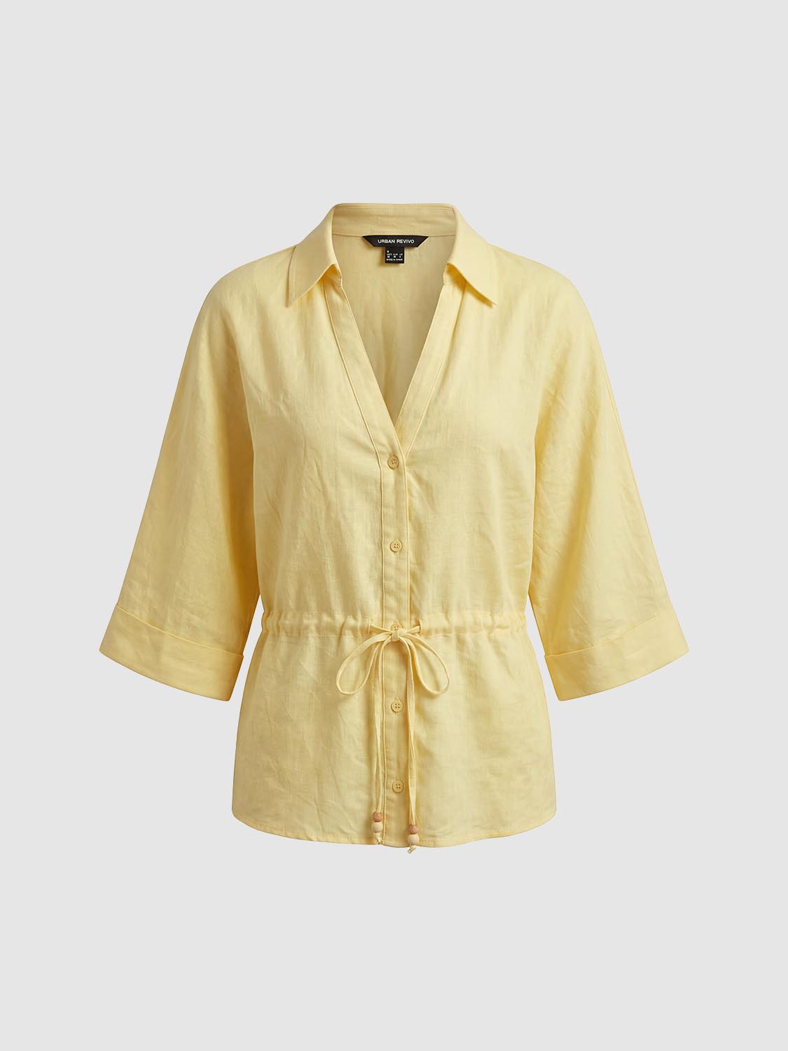 เสื้อโปโลคอวีผ้าลินินผสม ทรงหลวม