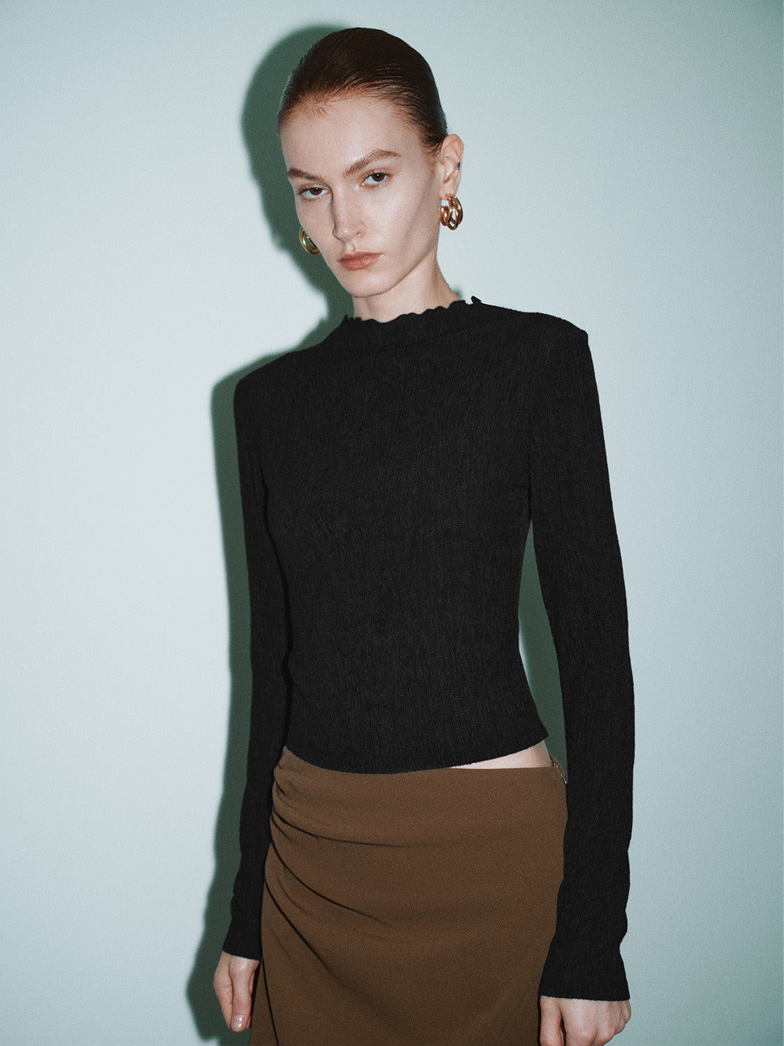 Mock Neck Skinny T-Shirt