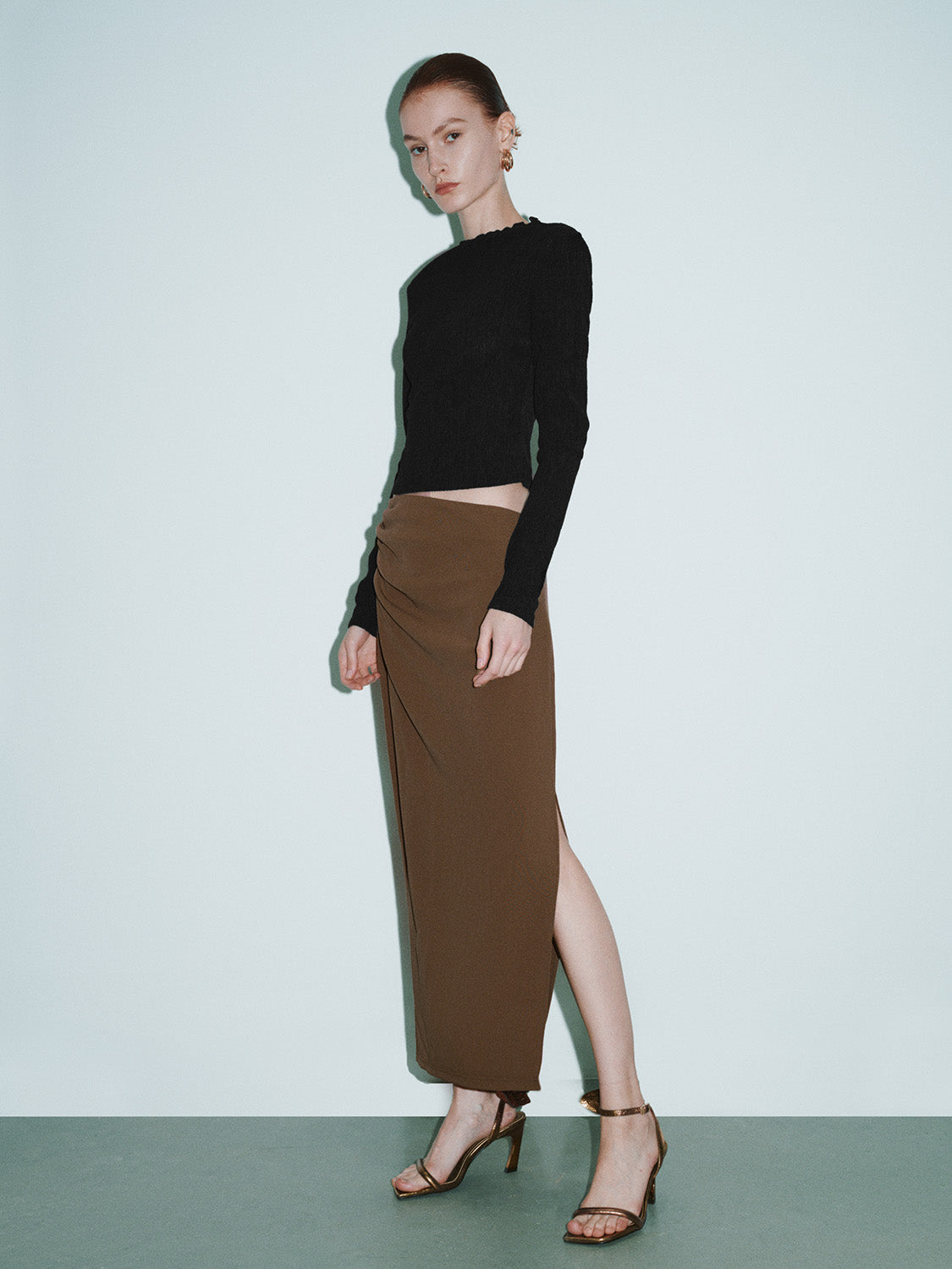 Mock Neck Skinny T-Shirt