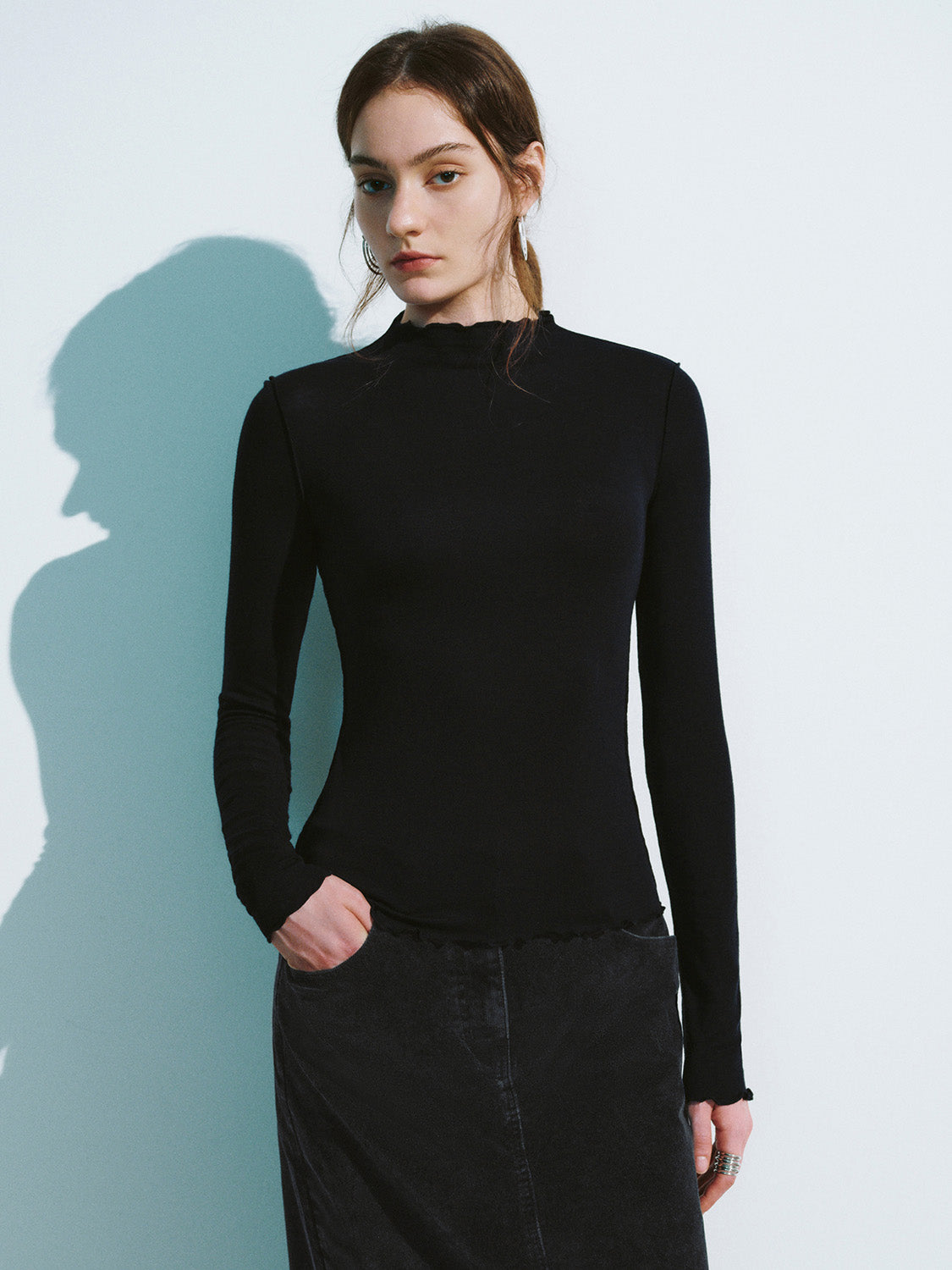 Frill Trim Skinny T-Shirt