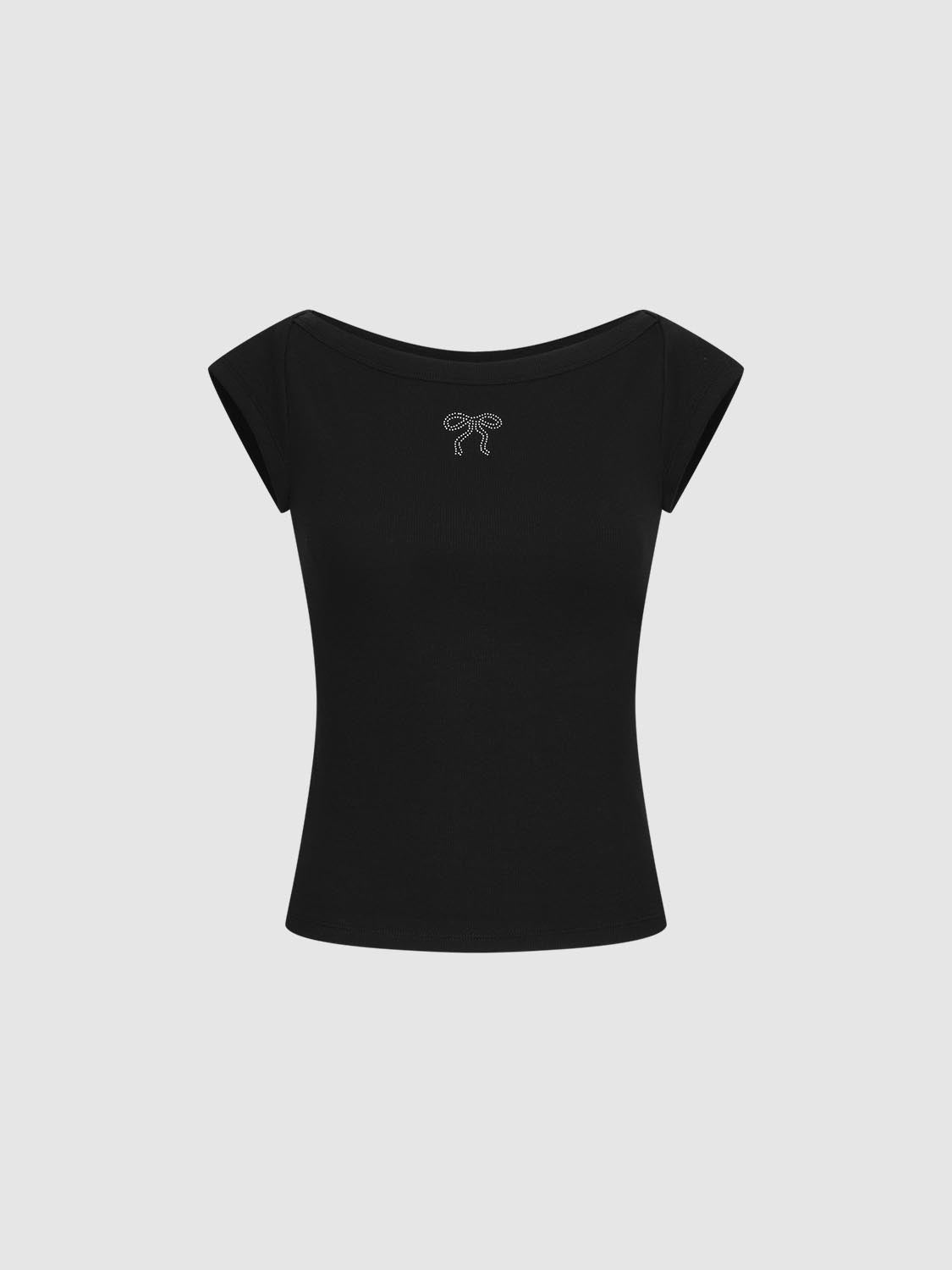 Bow Printed Cap Sleeve T-Shirts