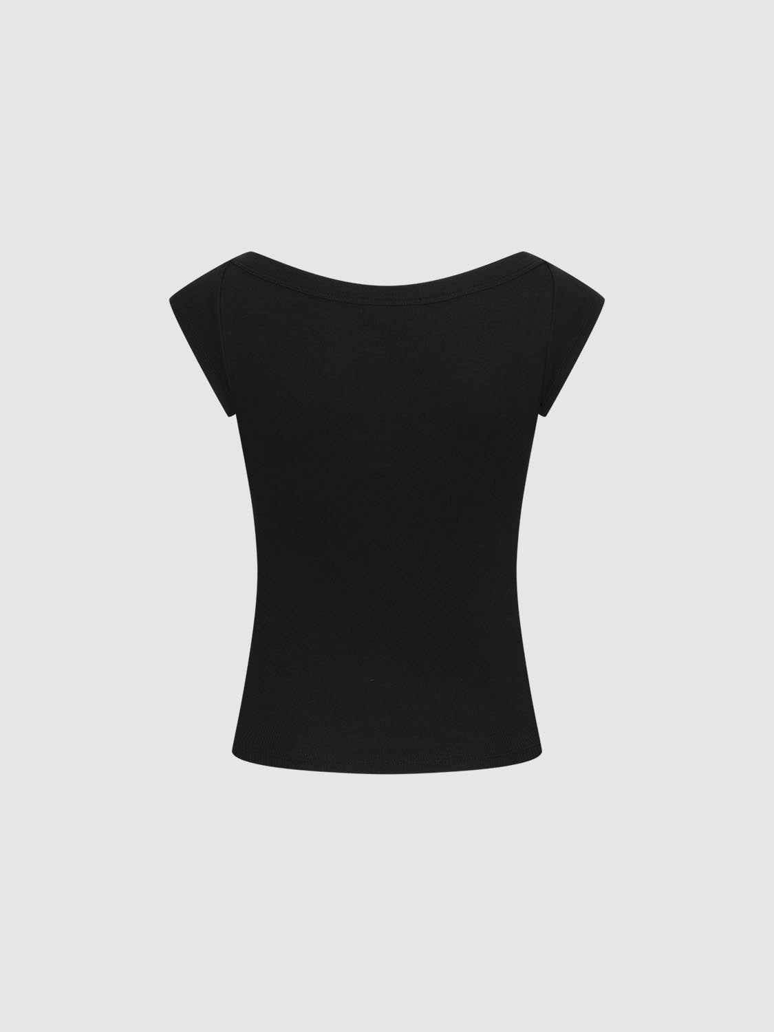 Bow Printed Cap Sleeve T-Shirts