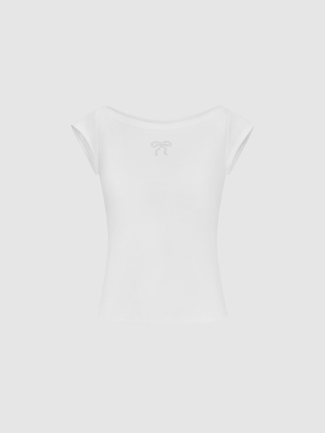 Bow Printed Cap Sleeve T-Shirts