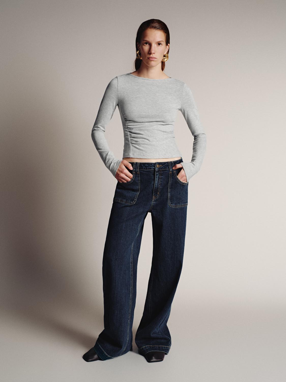 Ruched Long Flare Sleeve T-Shirts