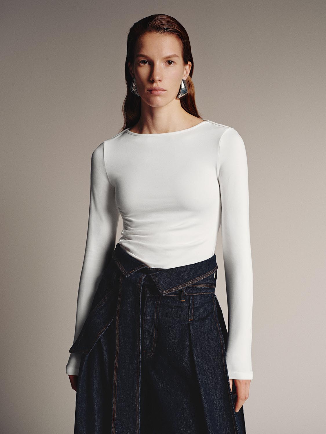 Ruched Long Flare Sleeve T-Shirts