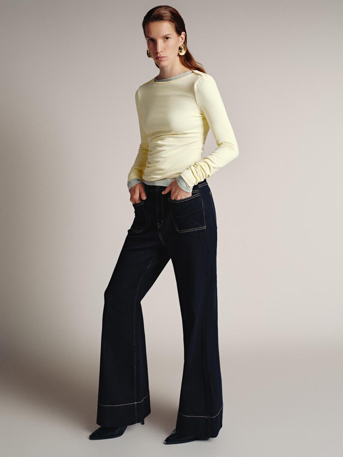 Ruched Long Flare Sleeve T-Shirts