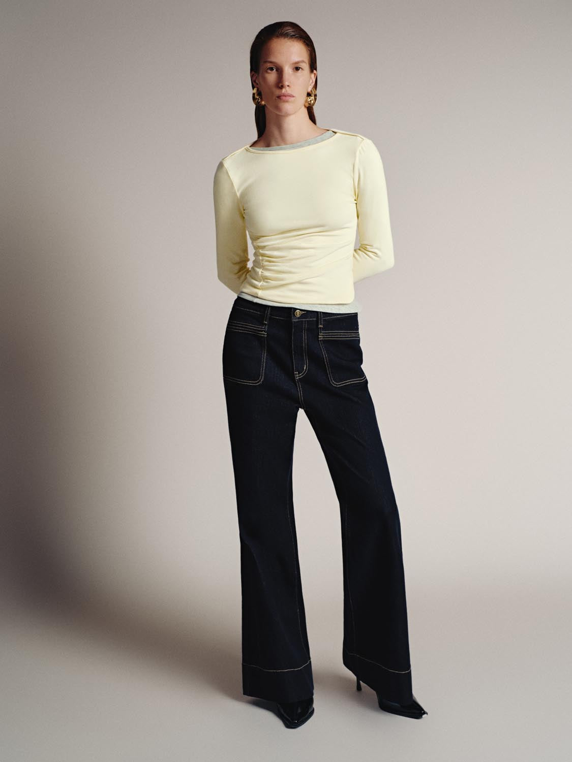 Ruched Long Flare Sleeve T-Shirts