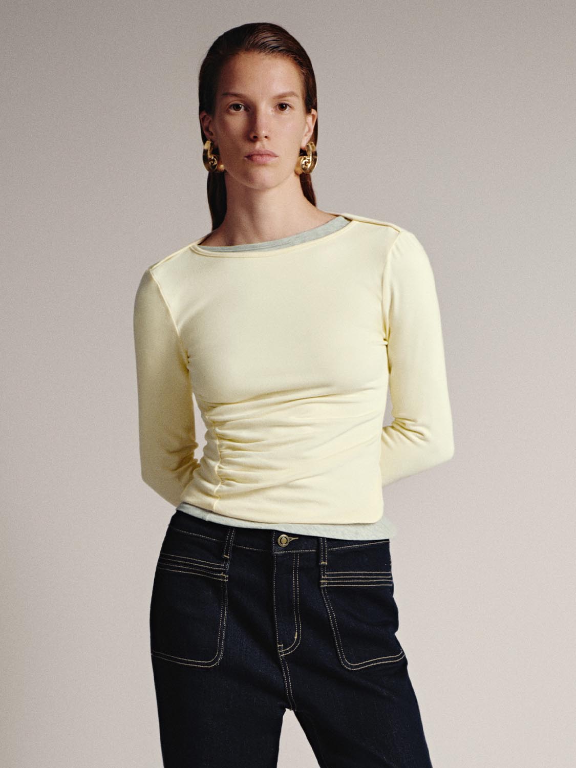 Ruched Long Flare Sleeve T-Shirts