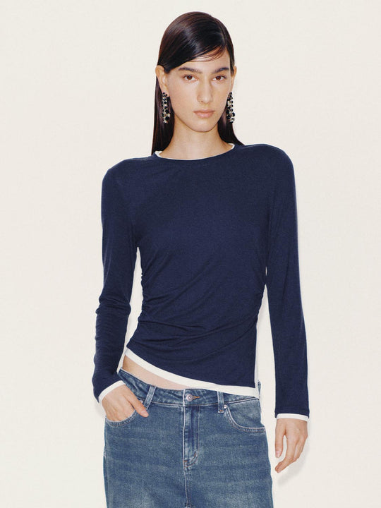 2 In 1 Cinched Waist Long Sleeve T-Shirts