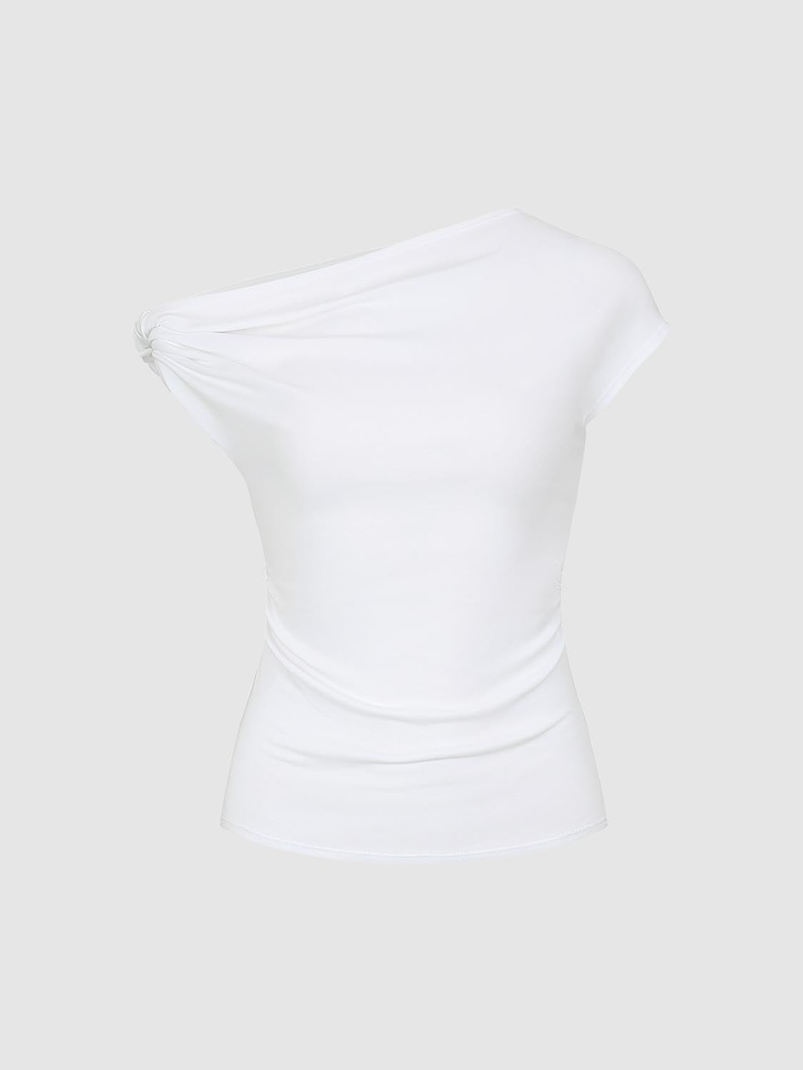 เสื้อยืดแขนสั้นย่นไหล่เดียว