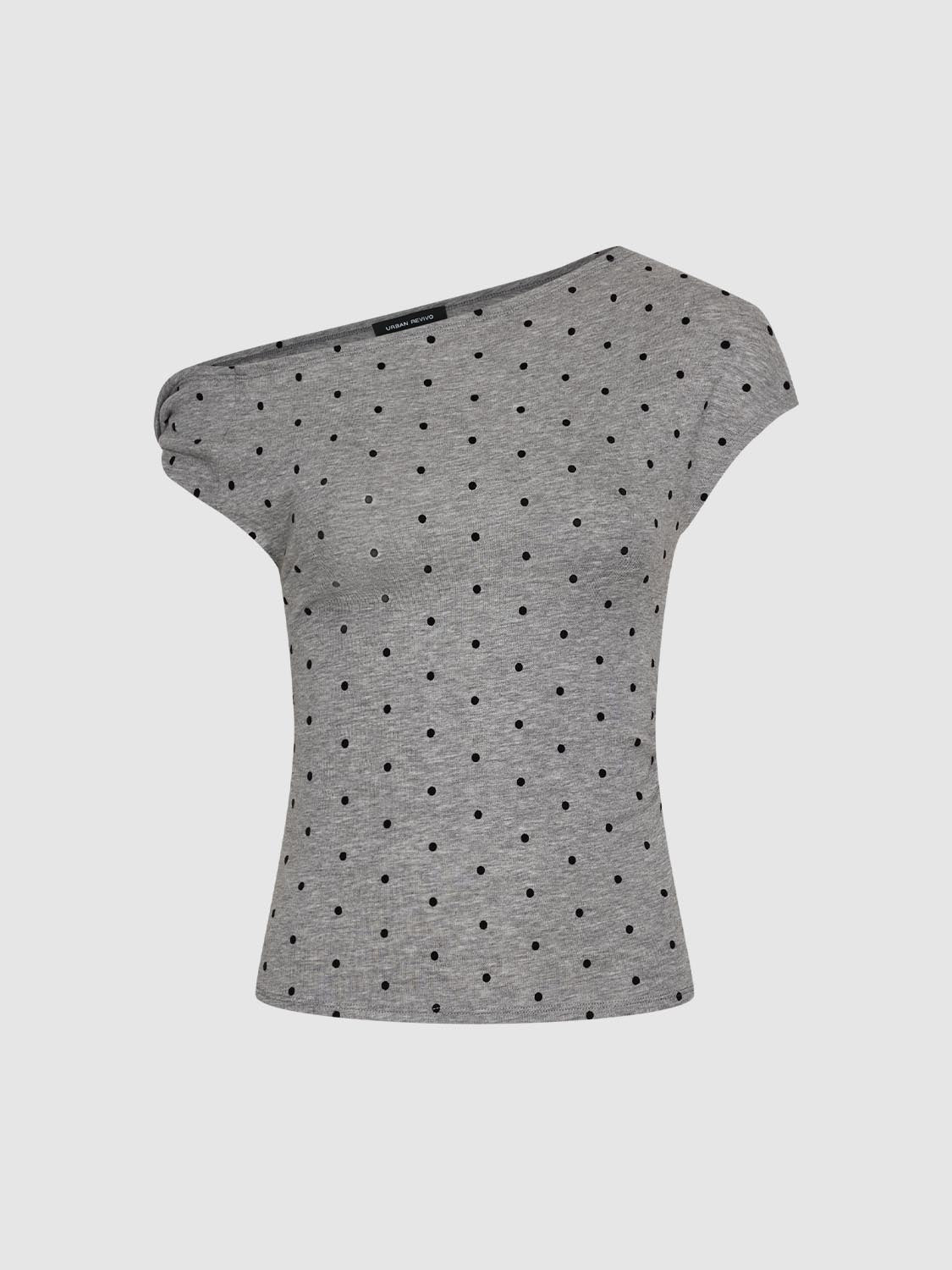 เสื้อยืดแขนเดี่ยวพิมพ์จุดโพลก้าแบบฟิตกระชับ