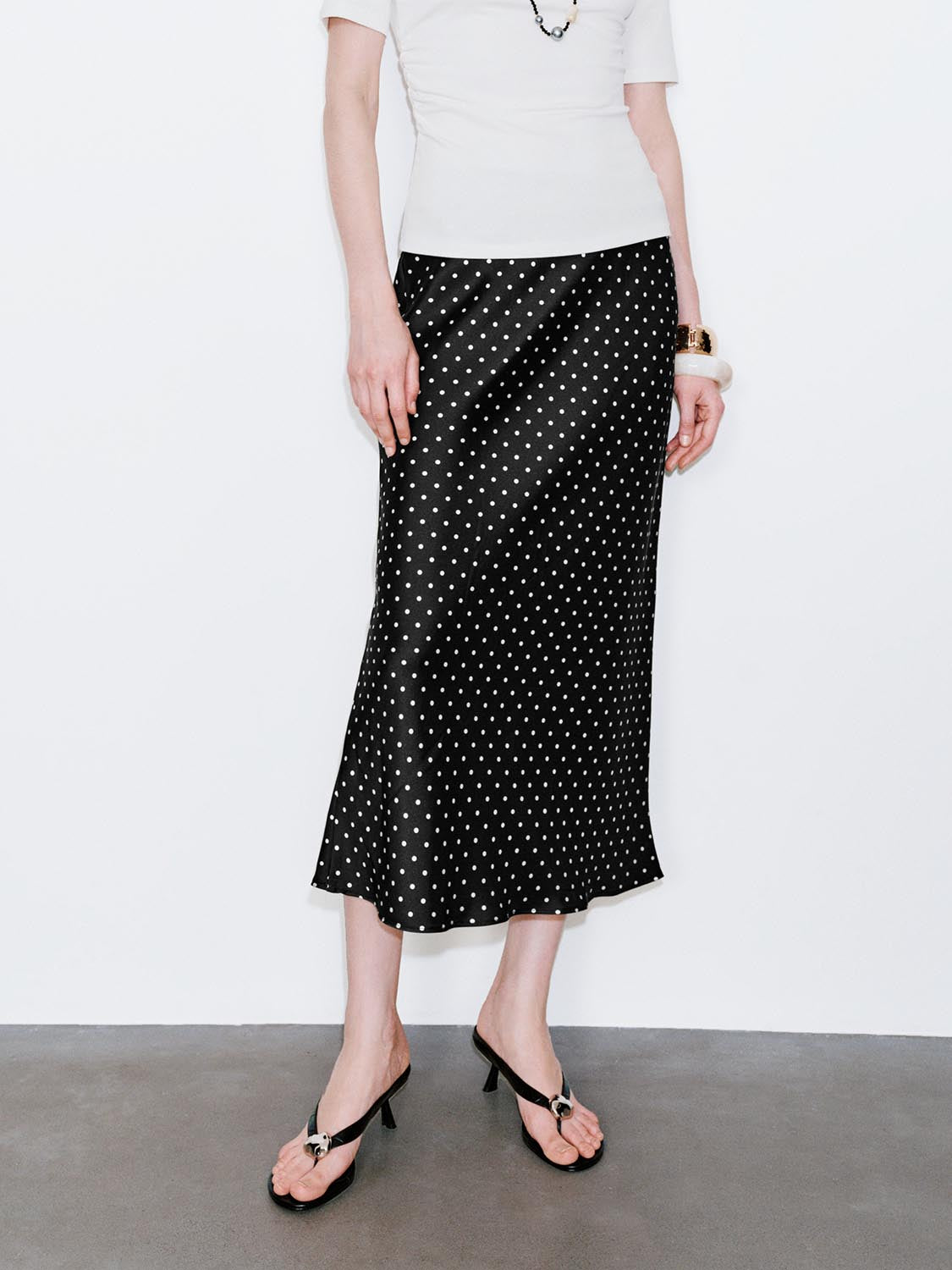 Polka Dotted Fishtail Midi Skirts