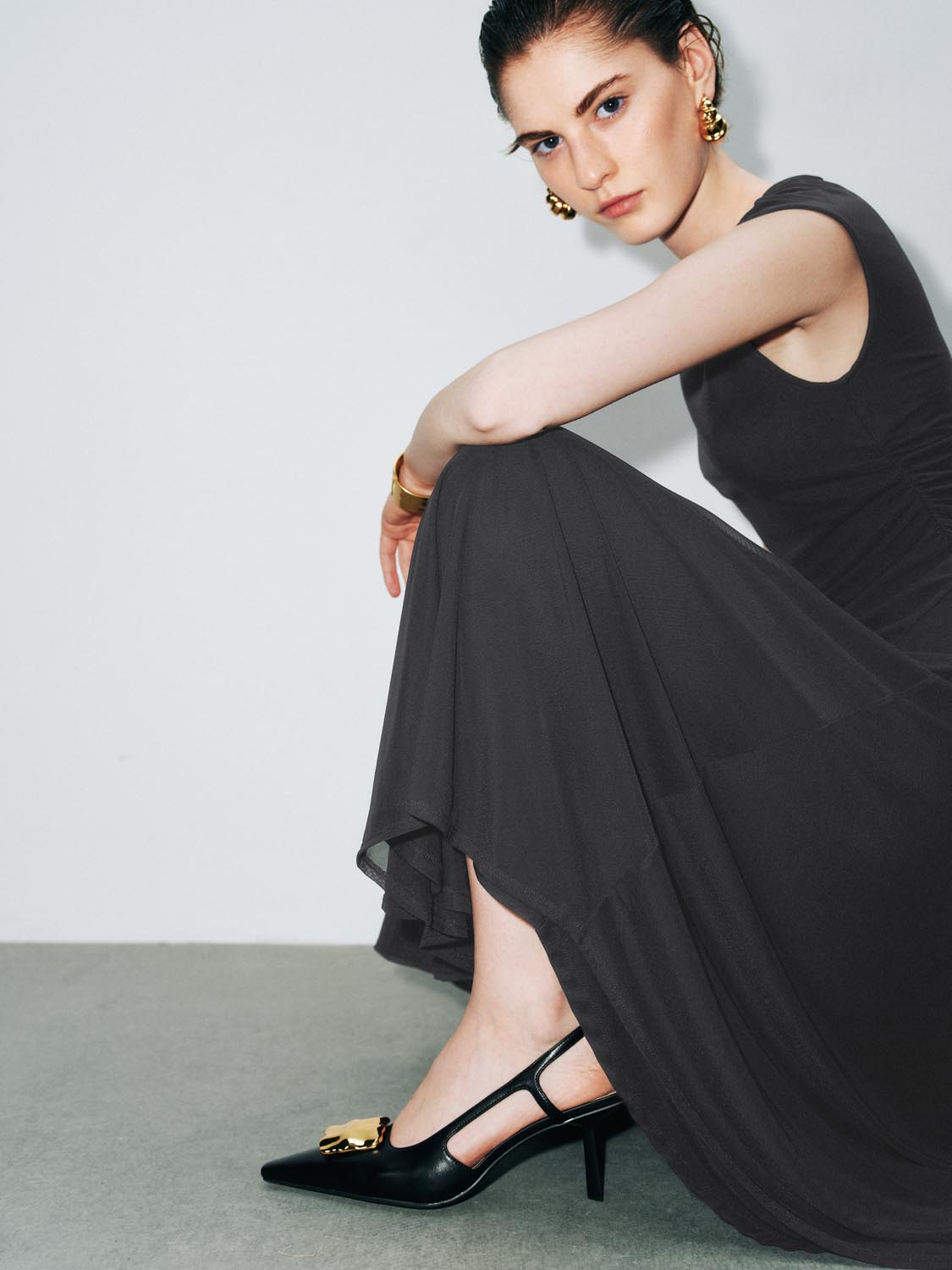 Sleeveless Irregular Hem Skater Maxi Dresses