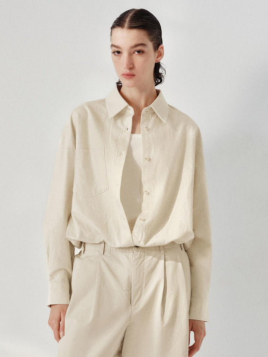 Solid Button-Up Loose Denim Shirts