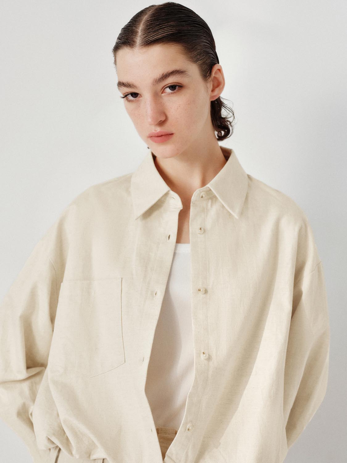 Solid Button-Up Loose Denim Shirts