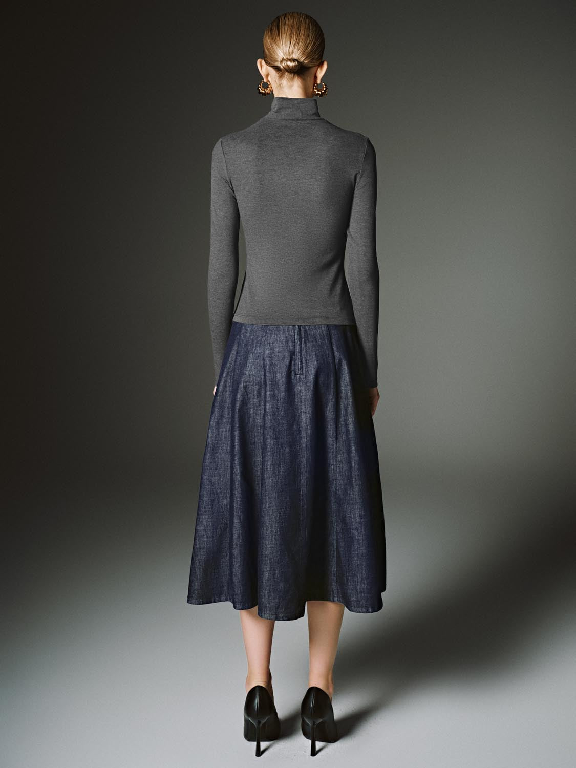 Pleated Denim Midi Skirts