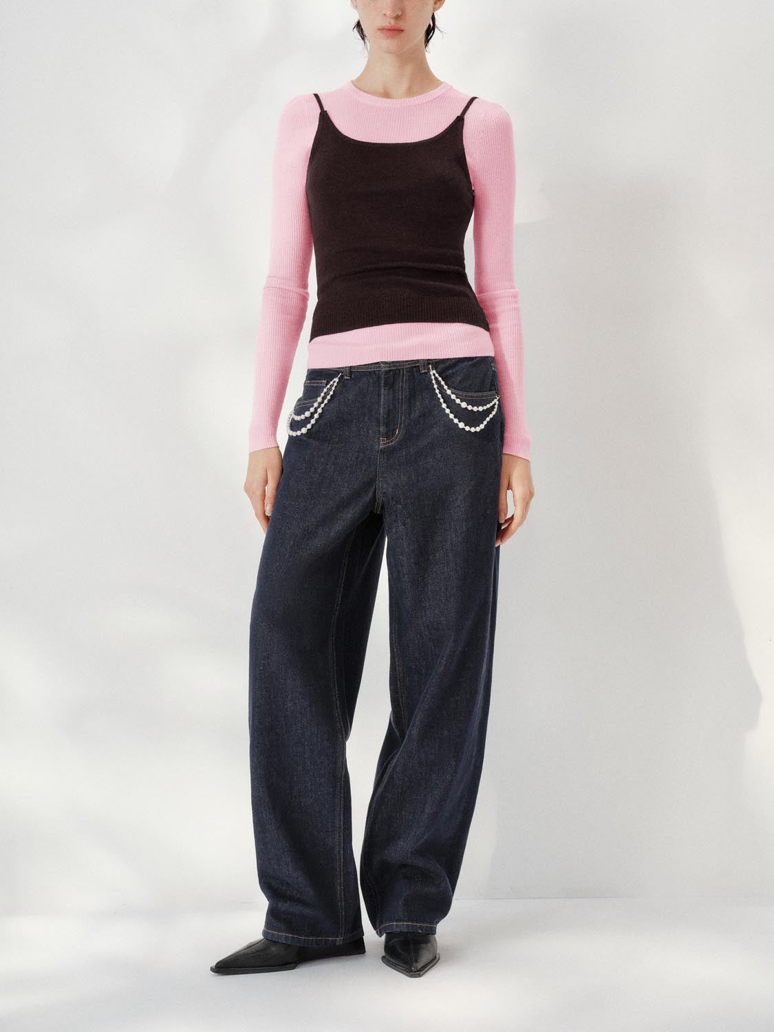 Chain Décor Wide Leg Jeans
