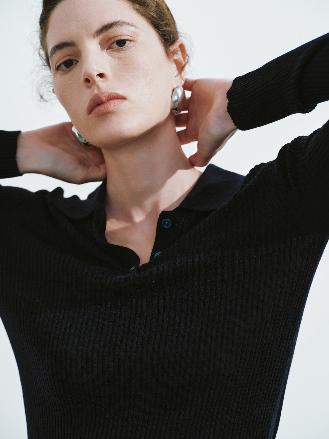 Button Half Placket Knitted Skinny T-Shirt