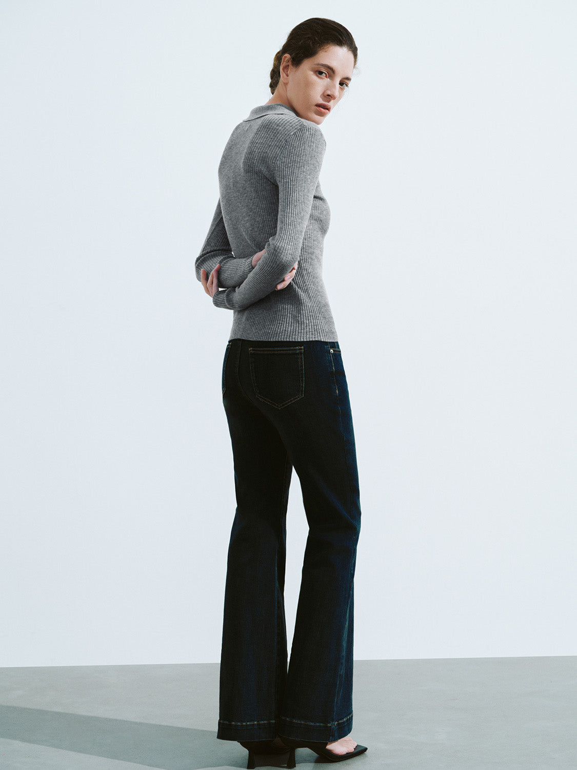Button Half Placket Knitted Skinny T-Shirt
