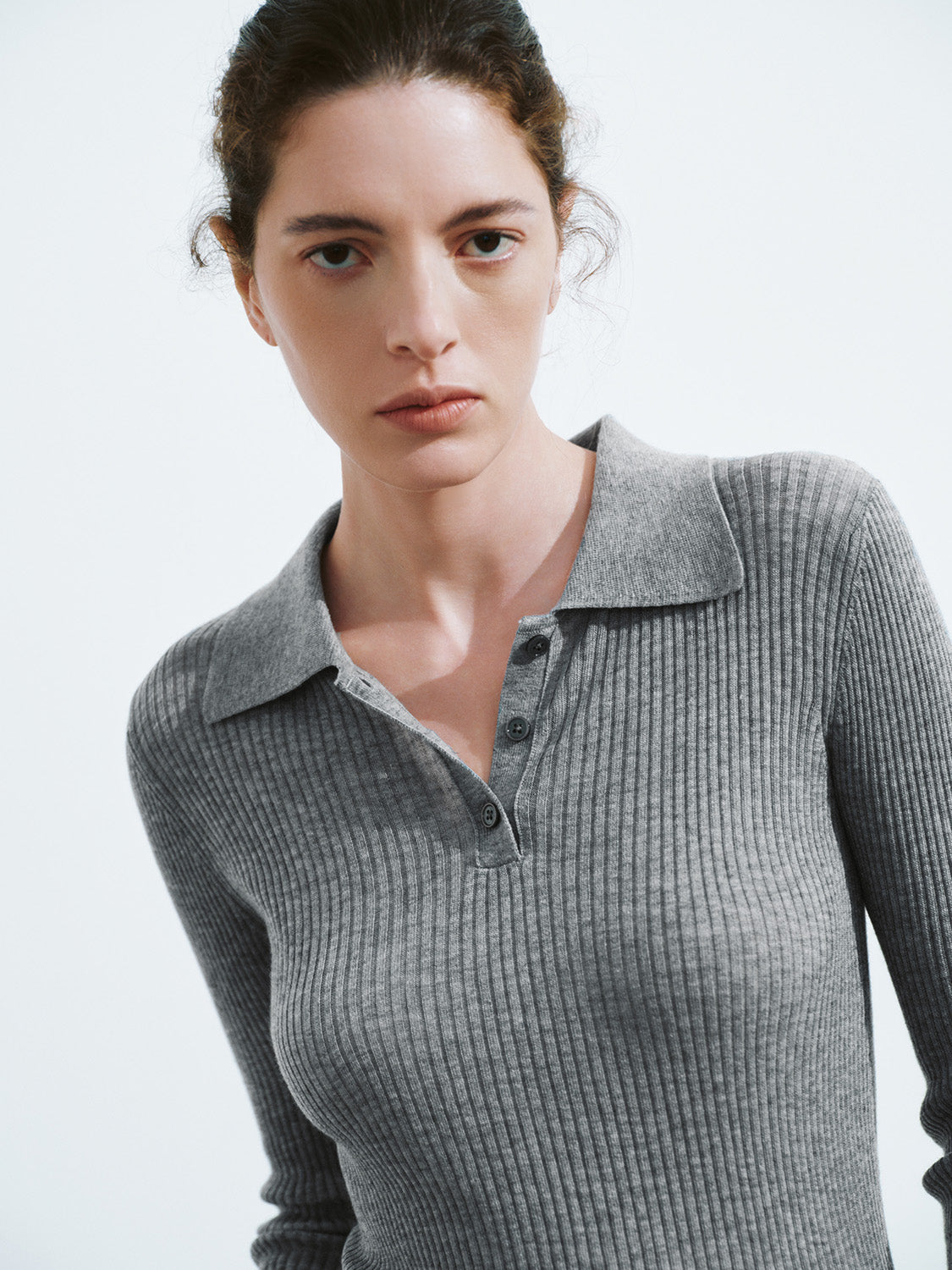 Button Half Placket Knitted Skinny T-Shirt