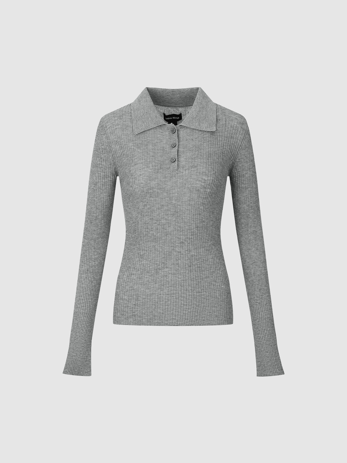 Button Half Placket Knitted Skinny T-Shirt