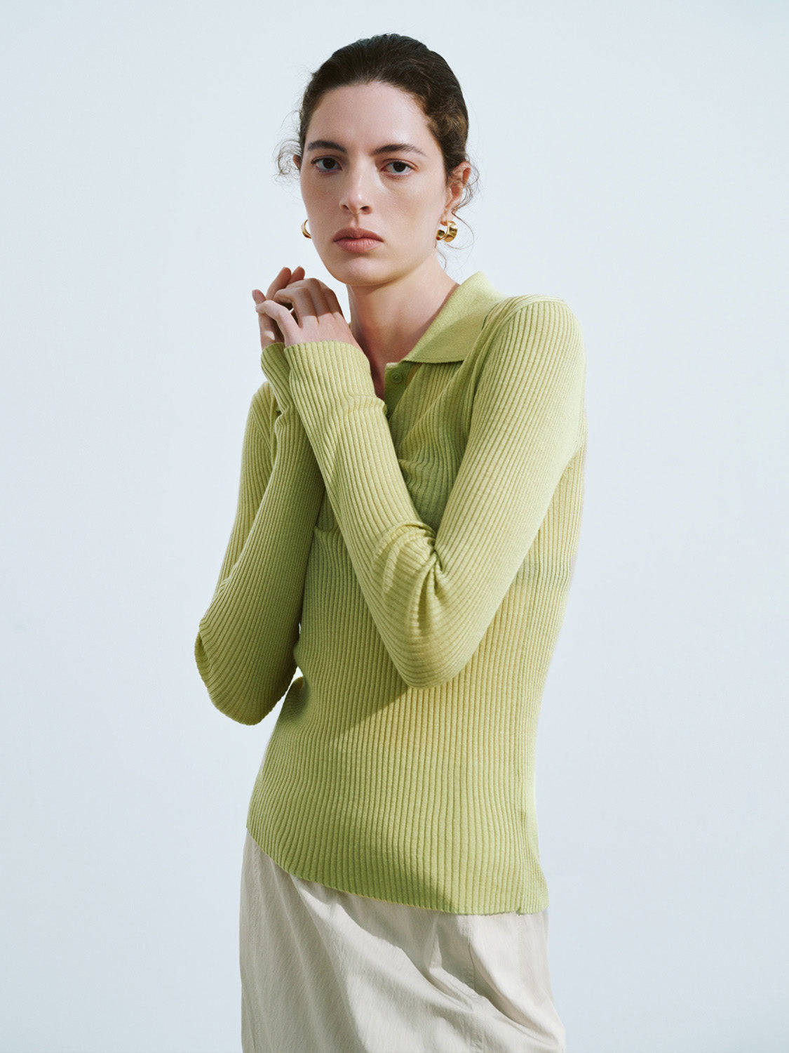 Button Half Placket Knitted Skinny T-Shirt